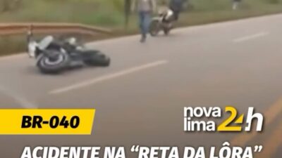 Um acidente foi registrado na BR-040, próximo ao Restaurante da Celinha, no trecho conhecido como “Reta da Loira”.