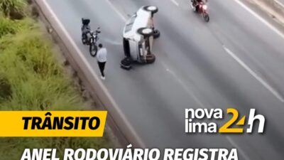 Um carro capotado interditou duas faixas do Anel Rodoviário de Belo Horizonte na manhã desta sexta-feira (22/5)