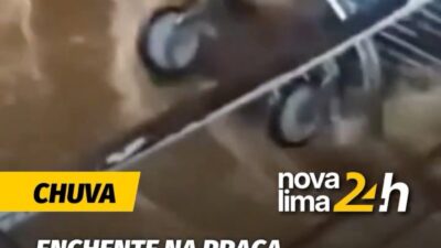Forte chuva provoca alagamentos e invade comércios no Centro de Nova Lima