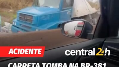Carreta tomba na BR-381 e interdita rodovia;