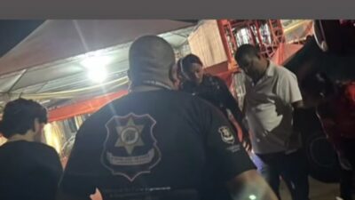 Uma tempestade com rajadas de vento provocou o desabamento de estruturas na Exposete, em Sete Lagoas.