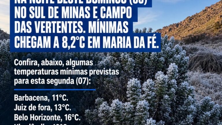 Ar polar já é destaque na noite deste domingo no Sul de Minas e Campo das Vertentes.