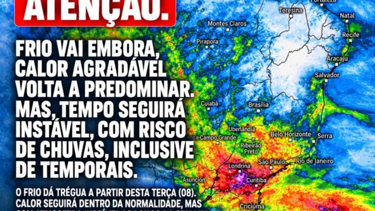 Previsão do tempo para os próximos dias (terça, 08, a domingo, 13).