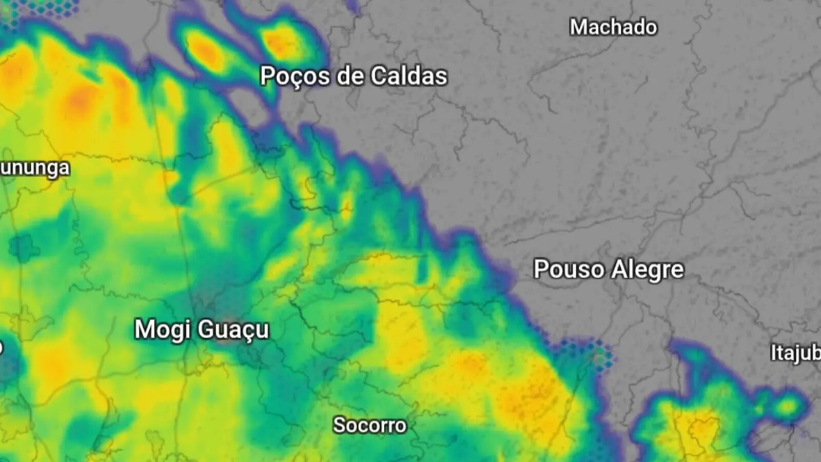 Municípios do Sul de Minas, na divisa com São Paulo, voltam a entrar na rota dos temporais na tarde desta quinta (10)